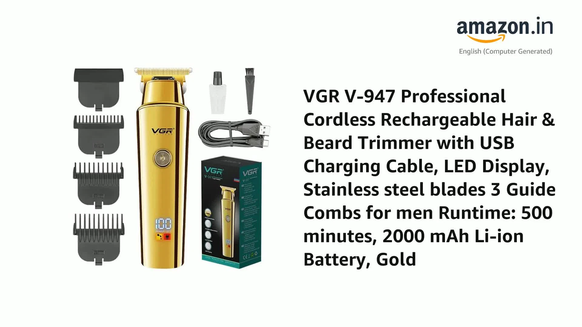 ماكينة VGR للشعر والدقن – V-947 بشفرات ستانلس بطارية 2000 مللي thumbnail 9